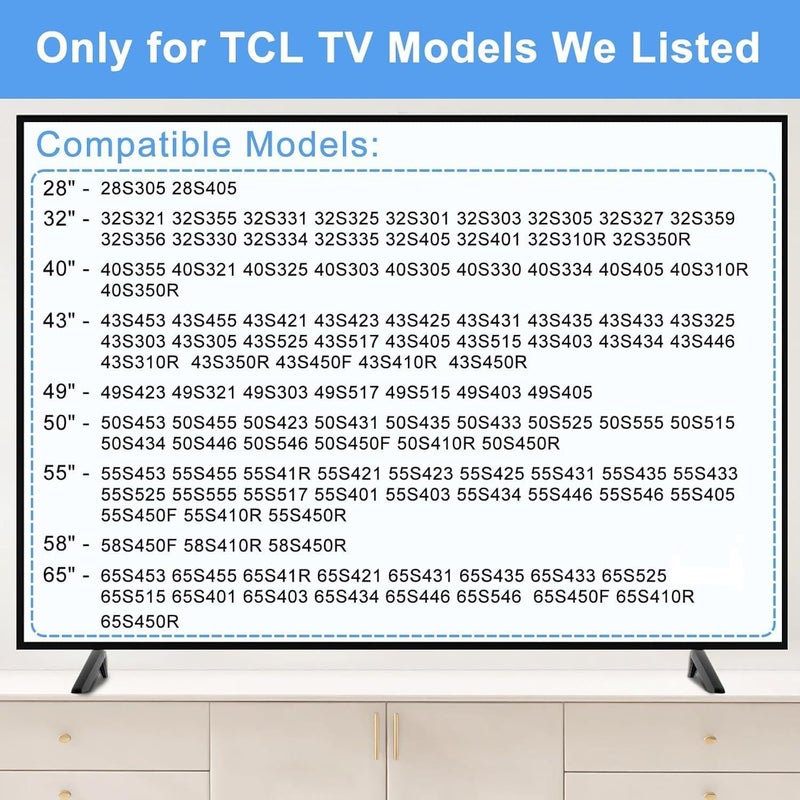 Maozhren TV Legs for TCL Roku TV Stand Legs, for 28" 32" 40" 43" 49" 50" 55" 65" Roku Smart TV, Replacement Legs for TCL TV Legs 55S401 50S546 50S423 43S431 40S325 28S405 with Screws - Image 2